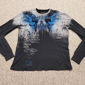 Archaic Shirt Mens 3XL Black Long‎ Sleeve Thermal Knit Grunge Biker Affliction
